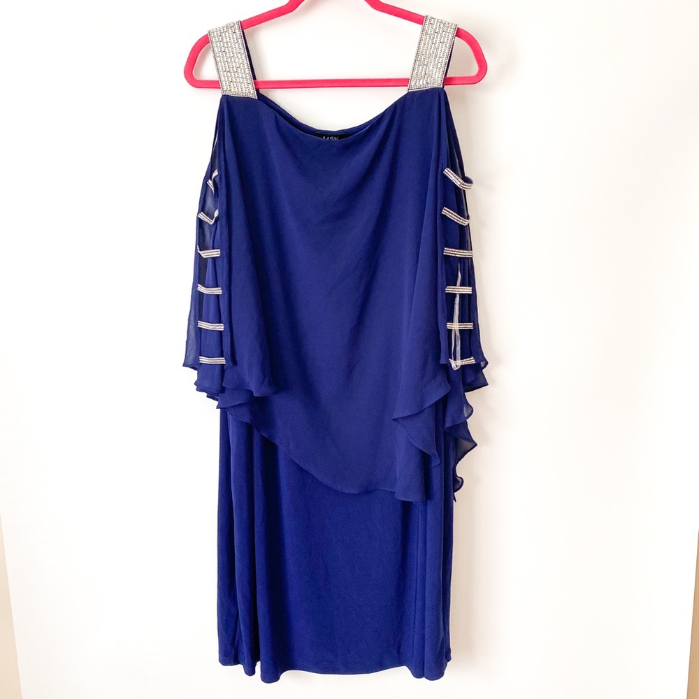 MSK Blue Rhinestone Overlay Mid Dress Plus Size 3X